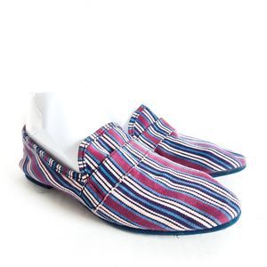 Steve Madden Eltonn Striped Blue Purple Canvas Slip On Vegan Loafers Boho Size 8